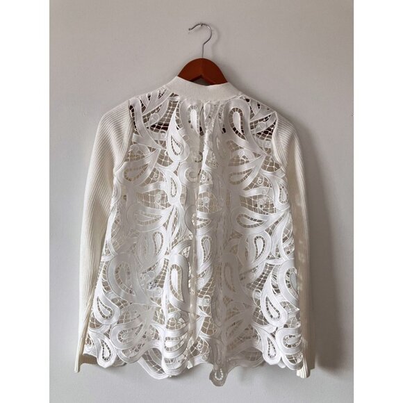 SACAI Paisley Lace Rib Knit Cardigan White Size 1/ Small - Picture 4 of 8